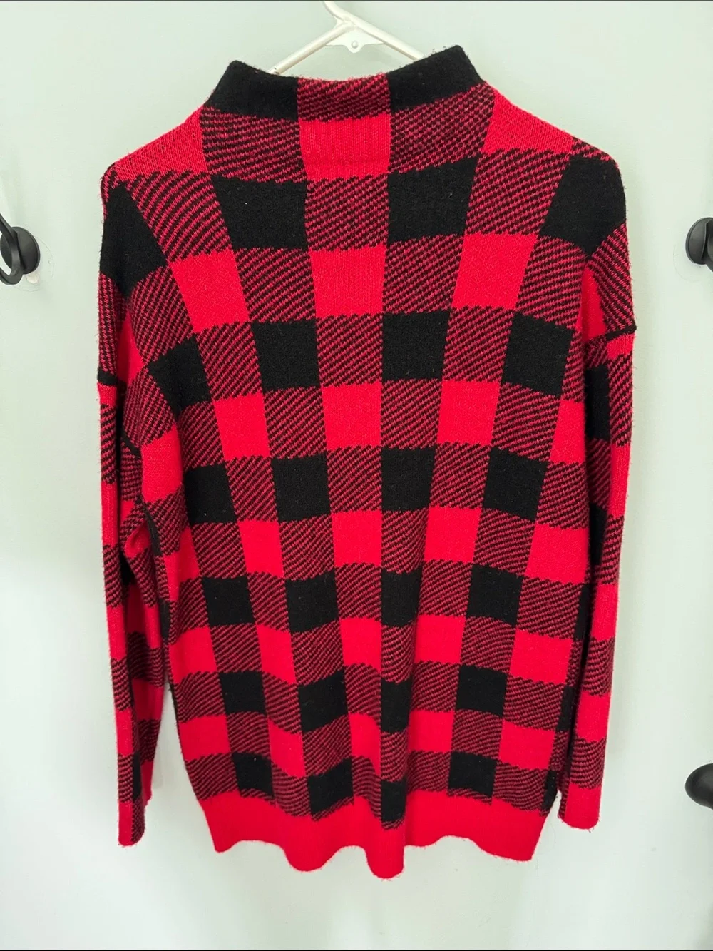 Loft Red and Black Buffalo Plaid Knit mock Neck Sweater